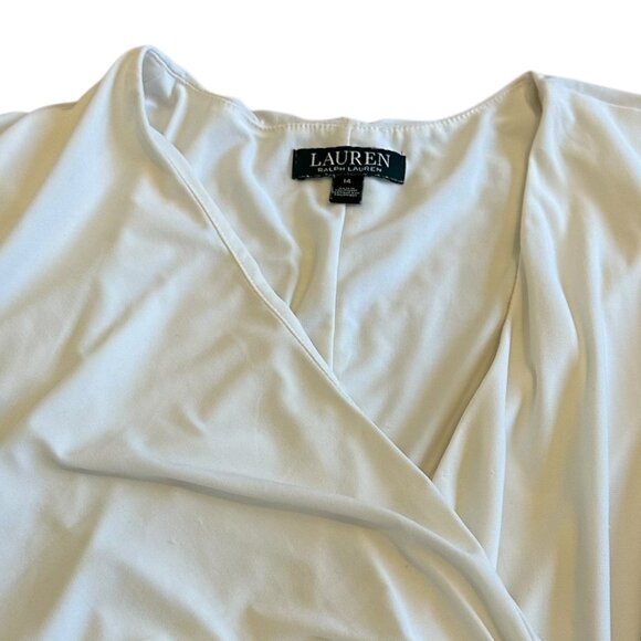 Lauren Ralph Lauren White Shift Dress Ruched Sleeveless Ruffle Stretch Size 14 - Picture 2 of 11